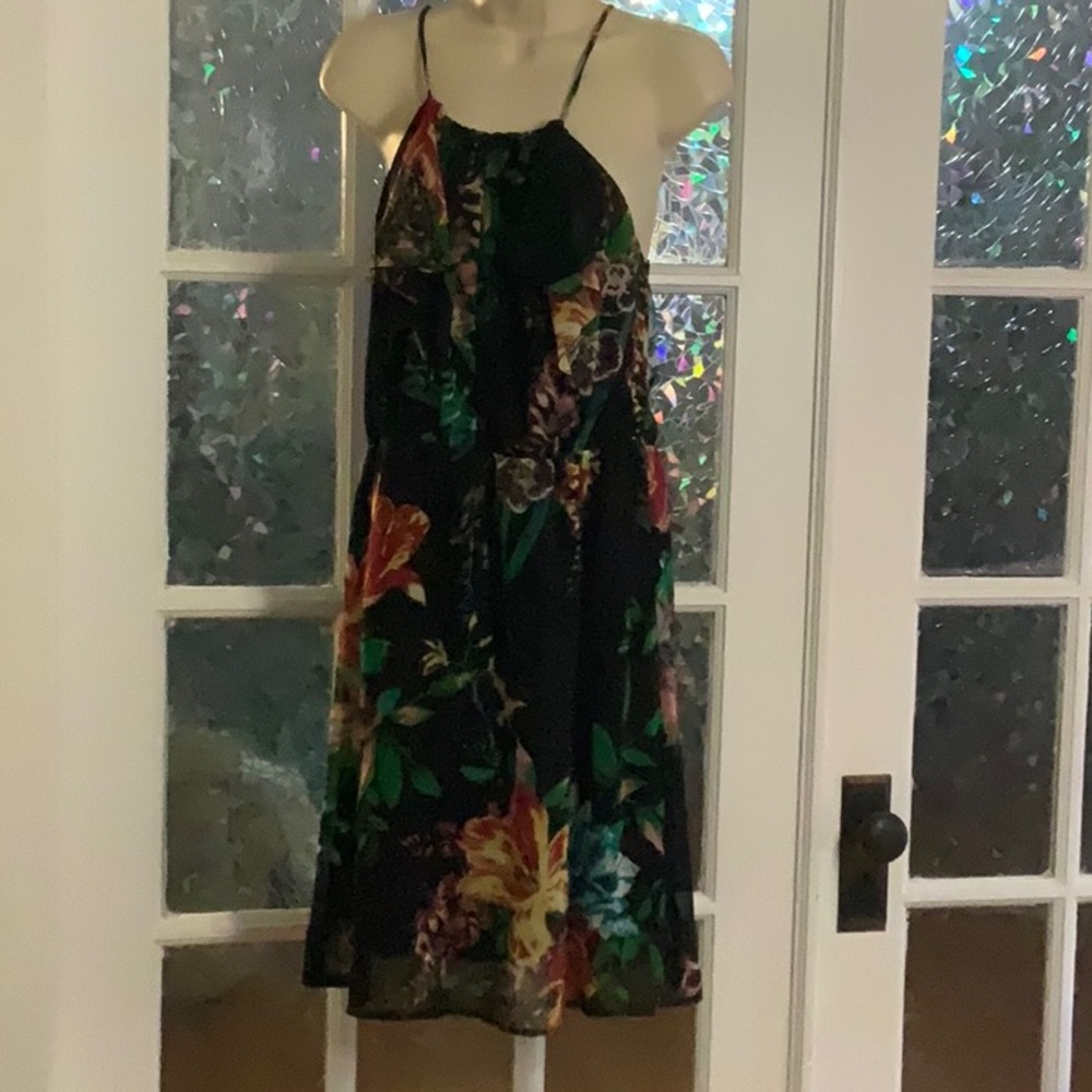 Floral Black Spaghetti-Strap Sundress